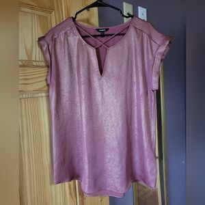 Express Rose Pink Metallic V-Neck Cap Sleeve Blouse